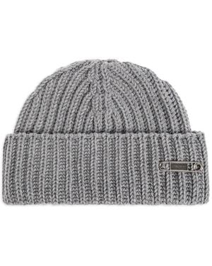 Givenchy Safety-Pin Ribbed Beanie Hat - Grey
