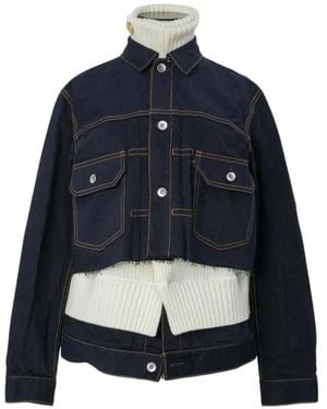 Sacai Layered-Panel Raw-Cut Denim Jacket - Blue