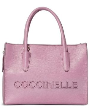 Coccinelle Myrtha Debossed-Logo Tote Bag - Pink