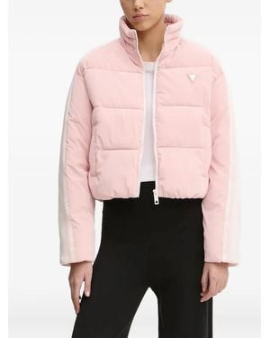 Guess Logo Patch Puffer Jacket - Pink