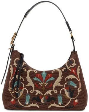 Etro Medium Embroidered Canvas Rosette Bag - Brown