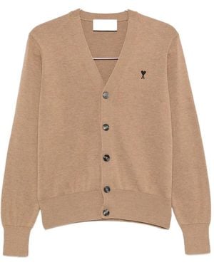 Ami Paris Ami De Coeur V-Neck Cardigan - Natural