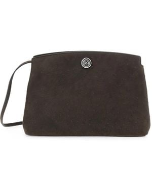 Liffner Pushlock Pouch Ostrich-Effect Clutch Bag - Black