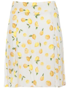 Mar De Margaritas Kate Lemon-Print Shirred Skirt - Metallic