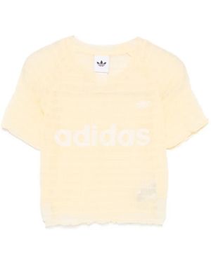 adidas Logo-Print Ruched T-Shirt - Natural