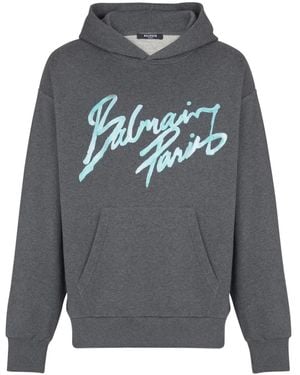 Balmain Printed Cotton Hoodie - Grey