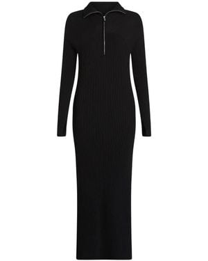 KARL LAGERFELD Ribbed-Knit Half-Zip Maxi Dress - Black