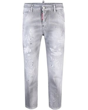 DSquared² Distressed Low-Rise Cropped Jeans - Grey