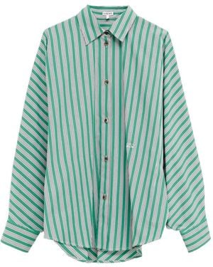Loewe Striped Embroidered-Anagram Shirt - Green