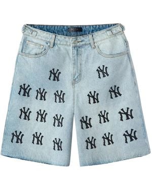 Happy Memories Don't Die X Ny Yankees Embroidered Denim Shorts - Blue