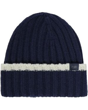 Fay Ribbed-Knit Beanie Hat - Blue