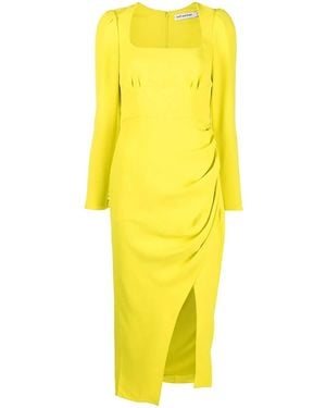 Self-Portrait Lime Crepe Ruched Midi Dress - Yellow
