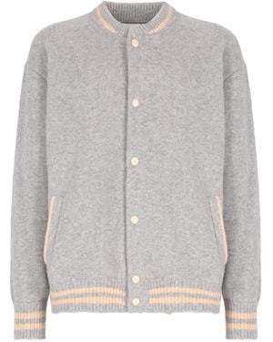 Laneus Snap-Button Knitted Bomber Jacket - Grey