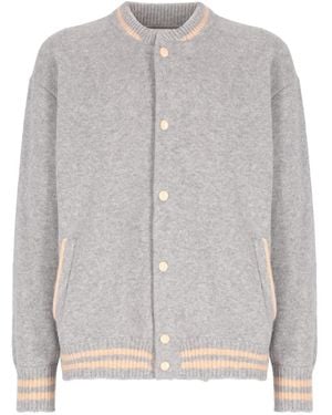 Laneus Snap-Button Knitted Bomber Jacket - Grey