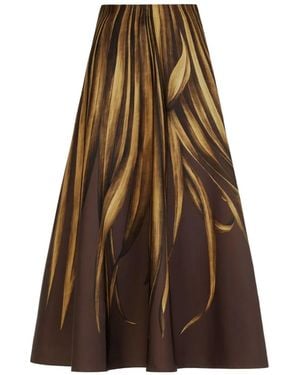 Oscar de la Renta Palm Leaves Faille Skirt - Brown