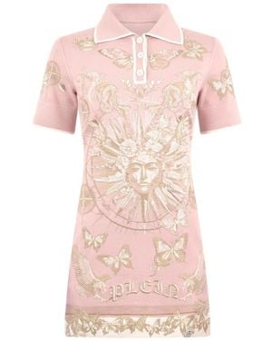 Philipp Plein Butterfly Embroidery Collared Mini Dress - Pink