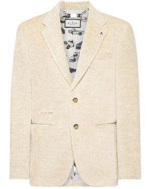 Philipp Plein Embroidered-Detail Corduroy Blazer - Natural