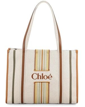 Chloé Petit Sac À Main Woody Loop En Toile - White