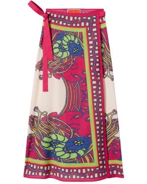 La DoubleJ Sarong Floral-Print Midi Skirt - Red