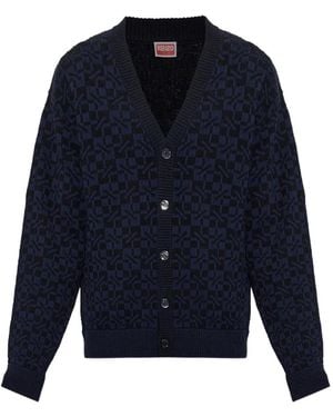 KENZO Gram Geometric-Pattern V-Neck Cardigan - Blue