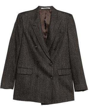 Tagliatore Double-Breasted Herringbone-Pattern Blazer - Black