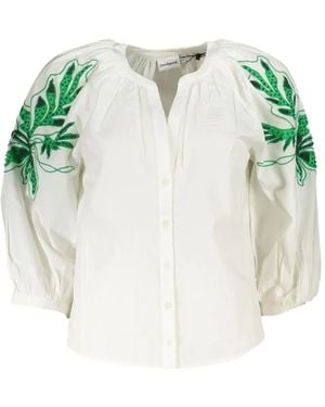Desigual Embroidered Puff-Sleeve Shirt - Green