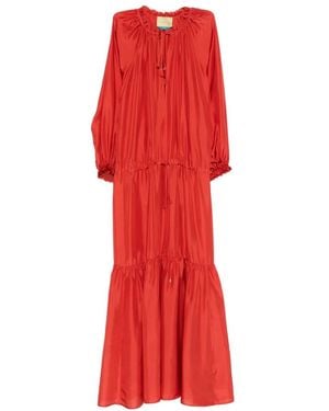 Momoní Viento Ruffled Drawstring Maxi Dress - Red
