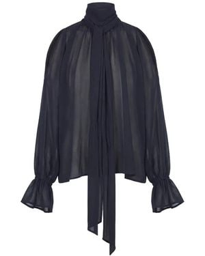 SOLOTRE Pussy-Bow Cut-Out Blouse - Blue