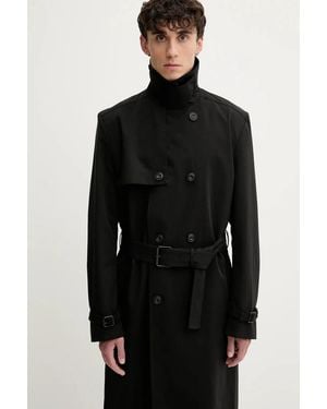 HUGO Maluk Belted Double-Breasted Trench Coat - Black