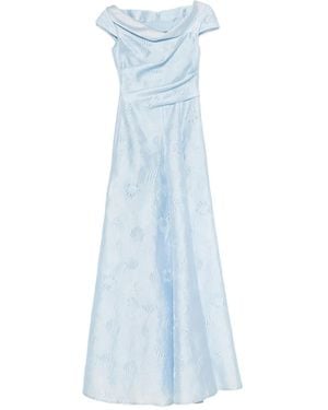 Talbot Runhof Cowl-Neck Floral-Pattern Dress - Blue