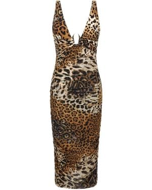 Roberto Cavalli Leopard-Print Midi Dress - Metallic
