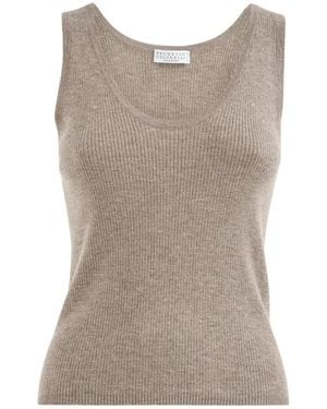 Brunello Cucinelli Sparkling Cashmere And Viscose Rib-Knit Top - Grey