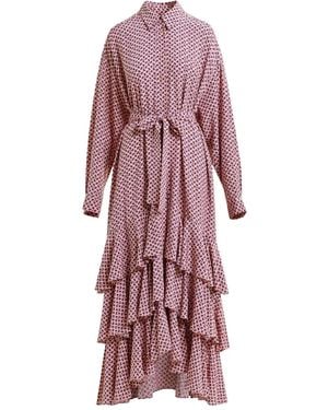 Essentiel Antwerp Geometrisch gemustertes Maxikleid mit Rüschensaum - Lila