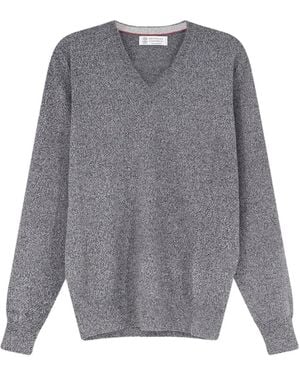 Brunello Cucinelli V-Neck Sweater - Grey