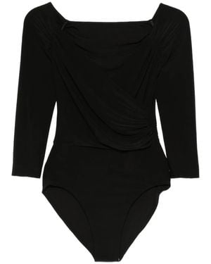 Norma Kamali Draped Bodysuit Top With Deep V-Neckline - Black