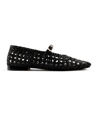 Souliers Martinez Paris Woven Buckle-Fastening Ballet Flats - Black