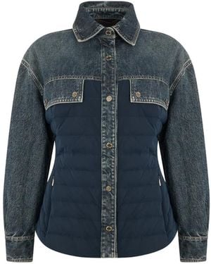 Moorer Paneled Quilted Denim-Trim Jacket - Blue