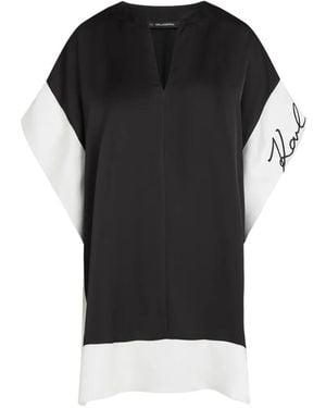 KARL LAGERFELD Mini V-Neck Colourblock Dress - Black
