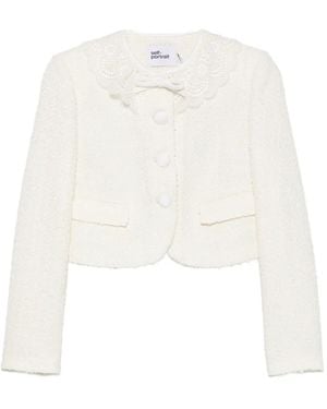 Self-Portrait Lace-Collar Bouclé Jacket - White