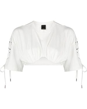 Pinko Lace-Up Cropped T-Shirt - White