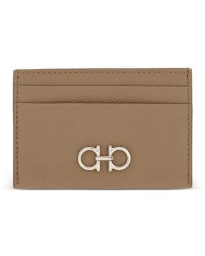 Ferragamo Gancini Grained Leather Card Holder - Brown