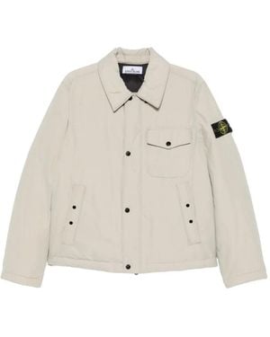 Stone Island Logo-Patch Button-Up Jacket - White