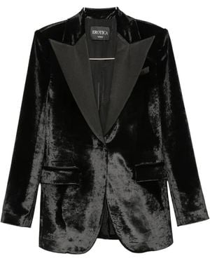 Dondup Crushed-Velvet Peaked-Lapels Blazer - Black