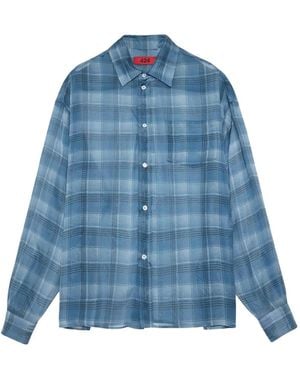 424 Check-Print Chest-Pocket Shirt - Blue