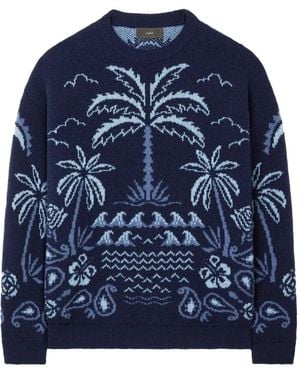 Alanui Glimpse Of Eden Palm-Tree Intarsia Jumper - Blue