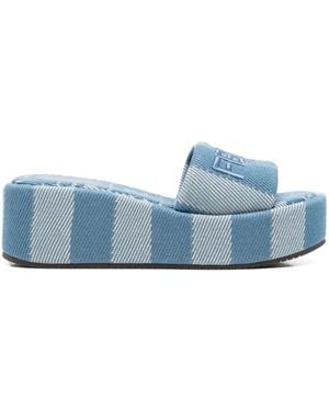 Fendi Pantoletten Mit Logo-Stickerei - Blau