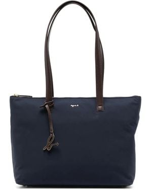 agnès b. Logo-Plaque Zipped Tote - Blue
