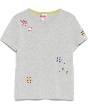 KENZO Katoenen T-Shirt Met Borduurwerk - Grijs