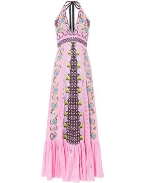 Temperley London Embroidered Halter Maxi Dress - Pink