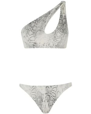 FEDERICA TOSI Snake-Print One-Shoulder Bikini - White